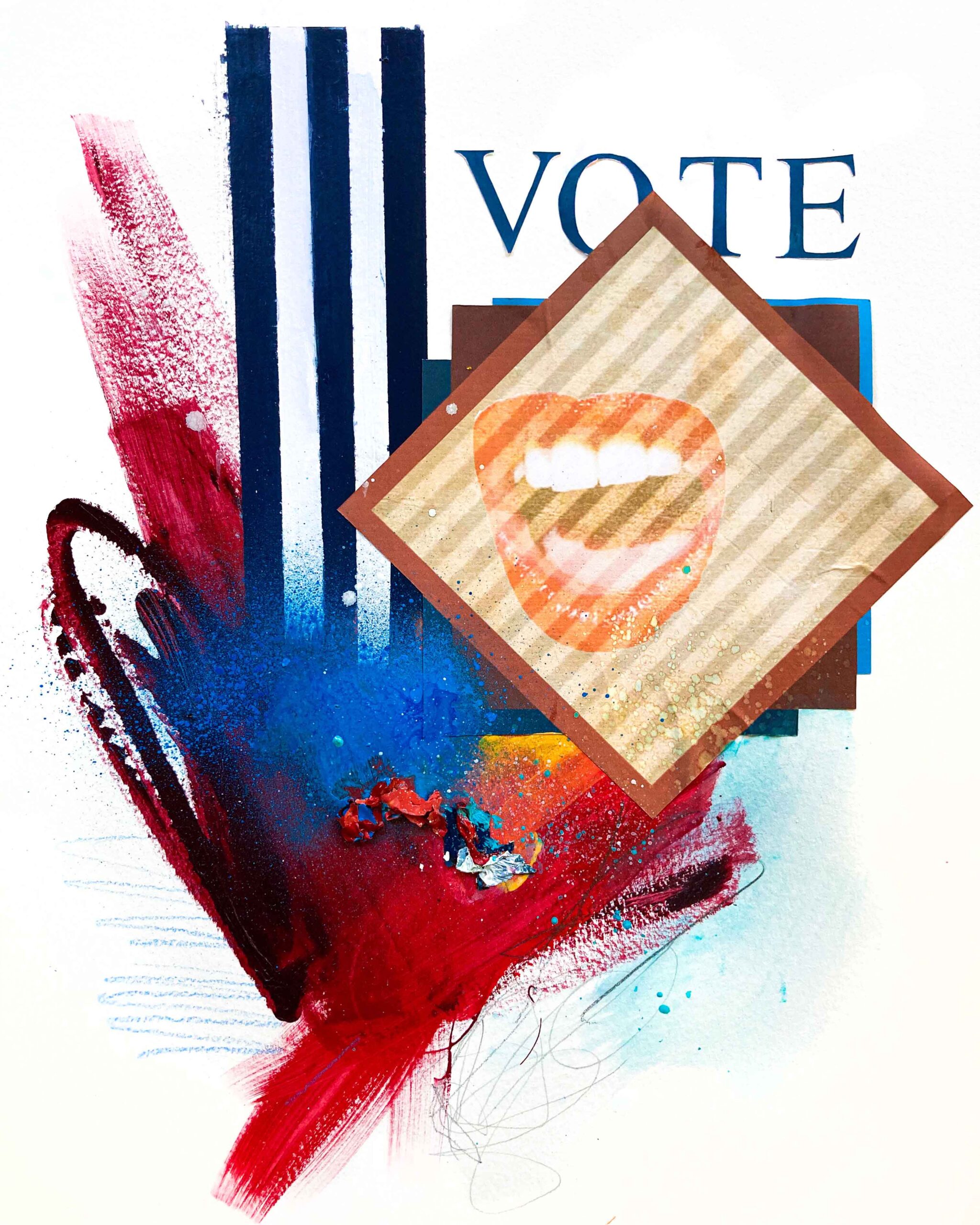 Vote, mixed media abstract painting, Elizabeth Rennie